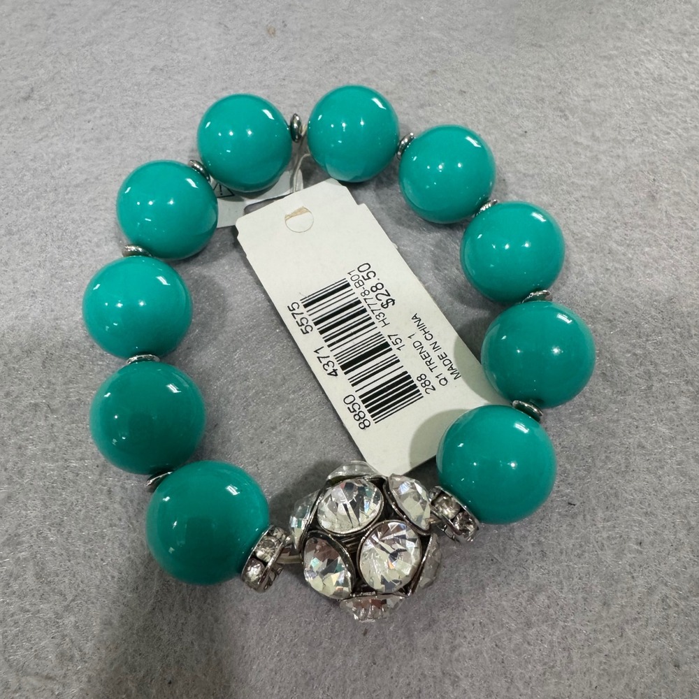 M. Haskell Bracelet Womens Teal Turquoise Chunky Bead Crystal Disco Ball New